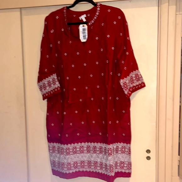 Garnet Hill burgundy sheath dress, embroidered with pockets 100% linen, NWT SZ8 - Picture 1 of 10